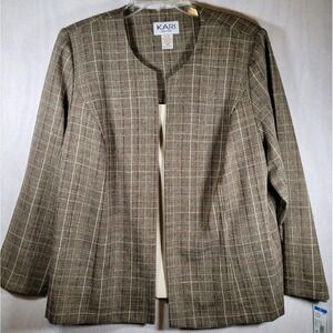 NWT Kari New York Womes Blazer Womens Size 18W Brown Plaid Sewn‎ In Shirt